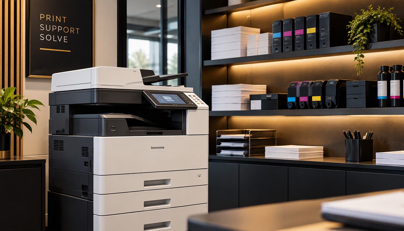 Modern multifunction printer with paper and printing consumables